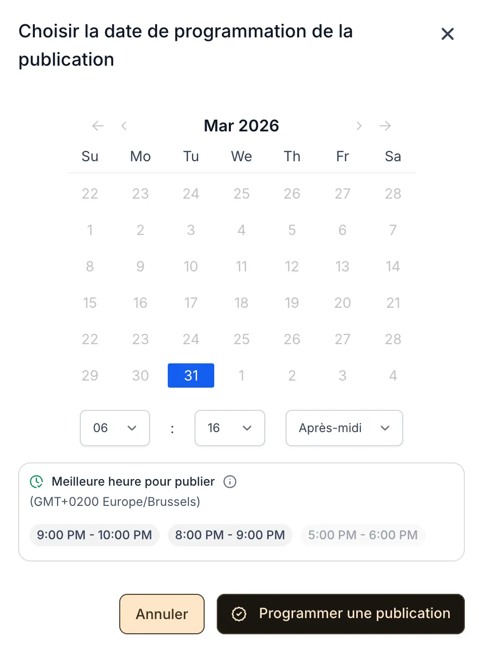 Programmation d’une publication avec suggestion du meilleur horaire